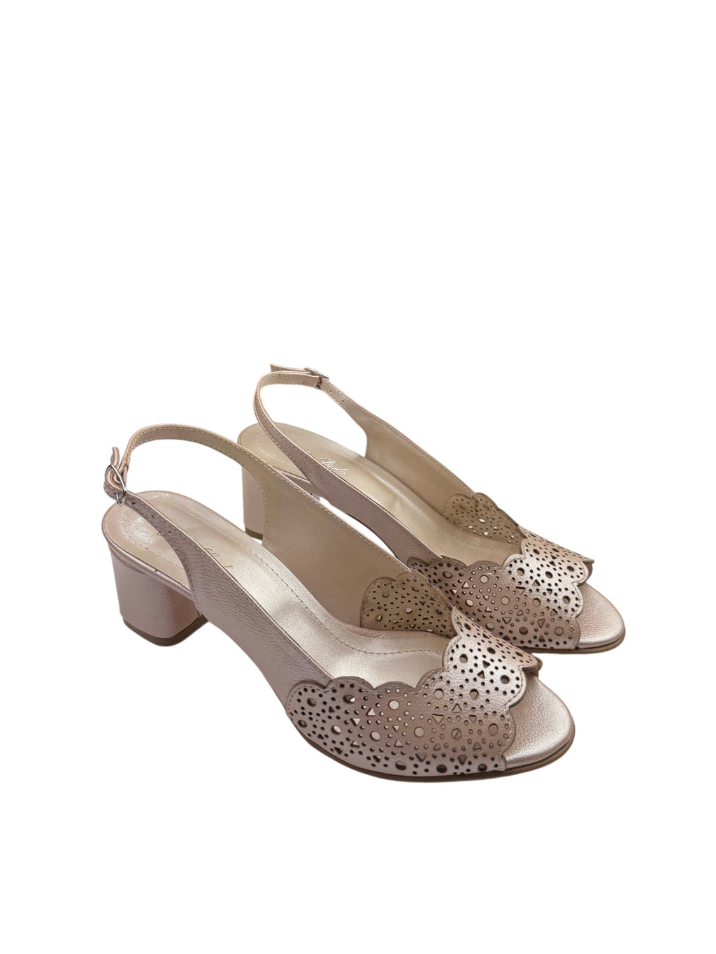Sandale elegante damă roz din piele naturală cu decupaje perforate