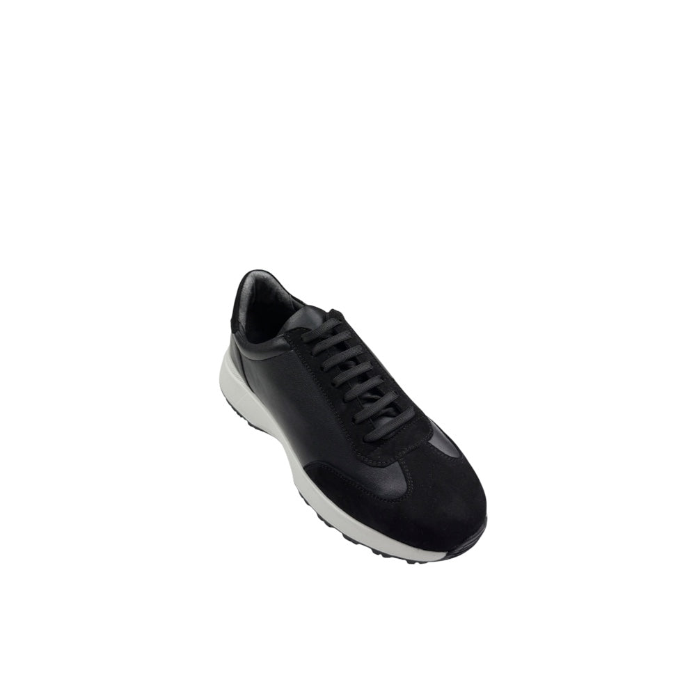 Pantofi sport bărbați negri din piele naturală cu talpă albă