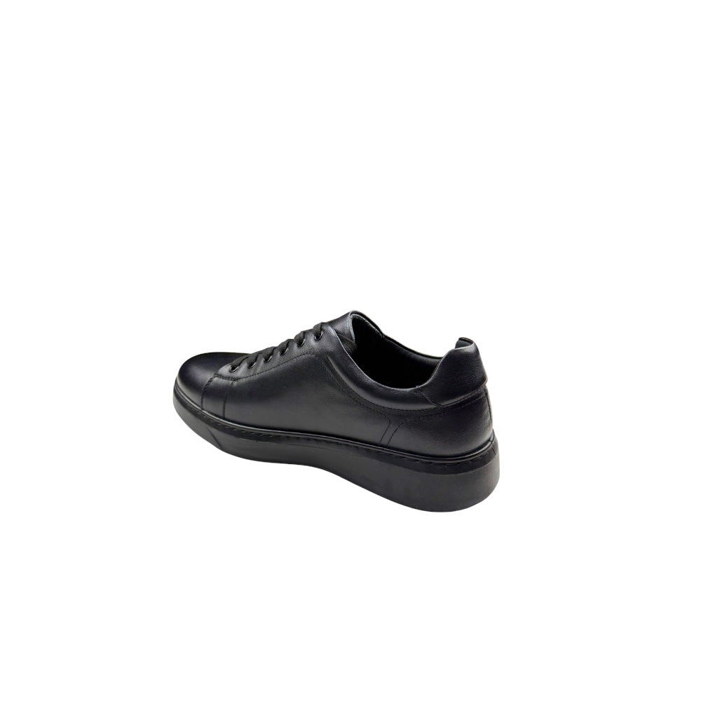 Pantofi sport bărbați negri din piele naturală cu talpă neagră