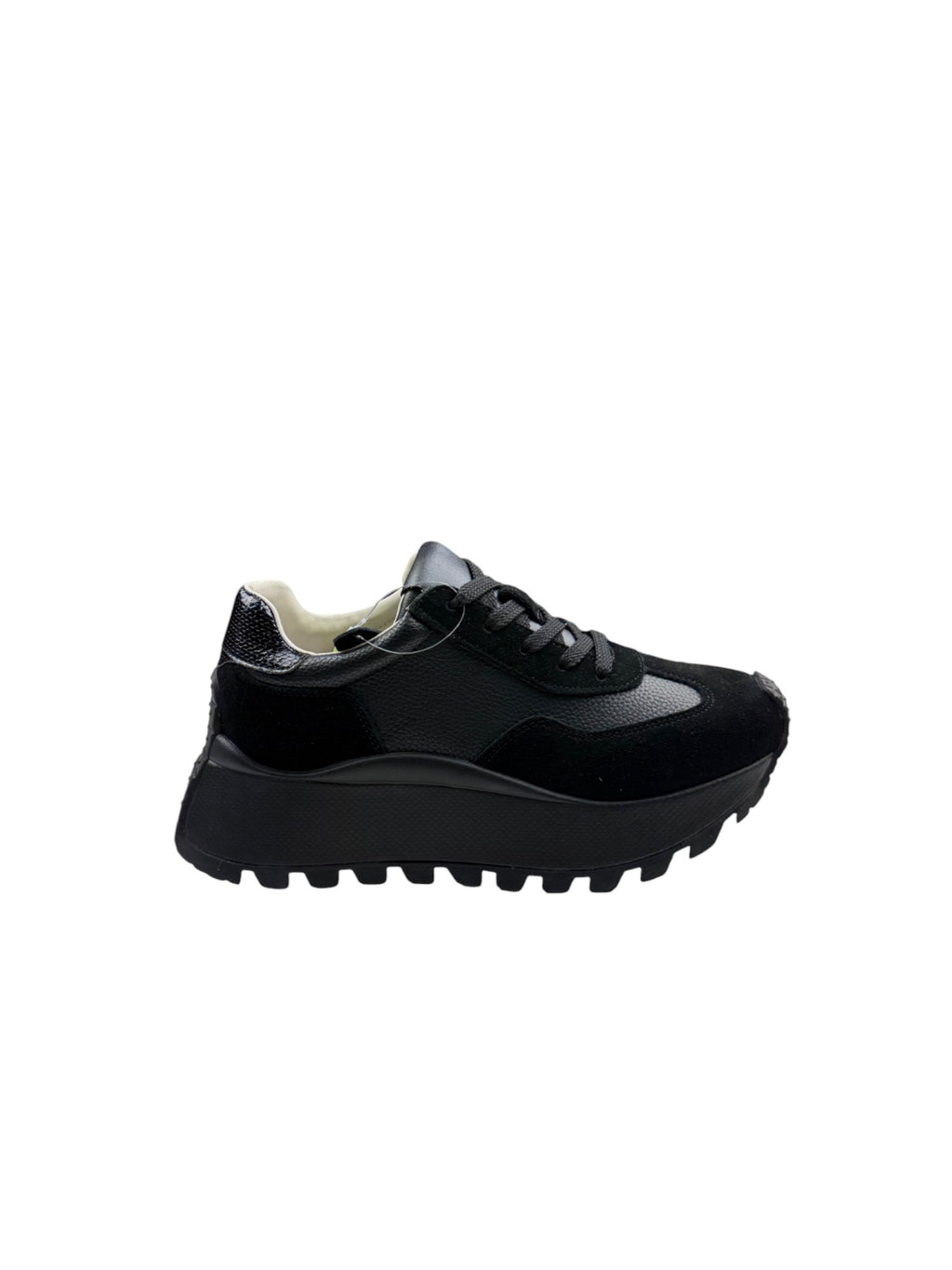 Pantofi sport damă negri din piele naturală cu talpă groasă