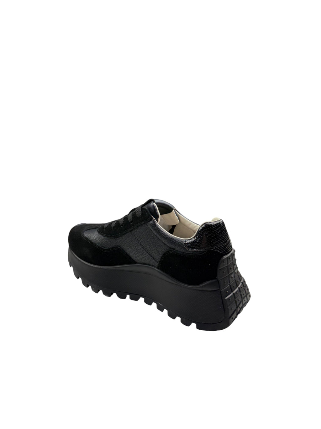 Pantofi sport damă negri din piele naturală cu talpă groasă