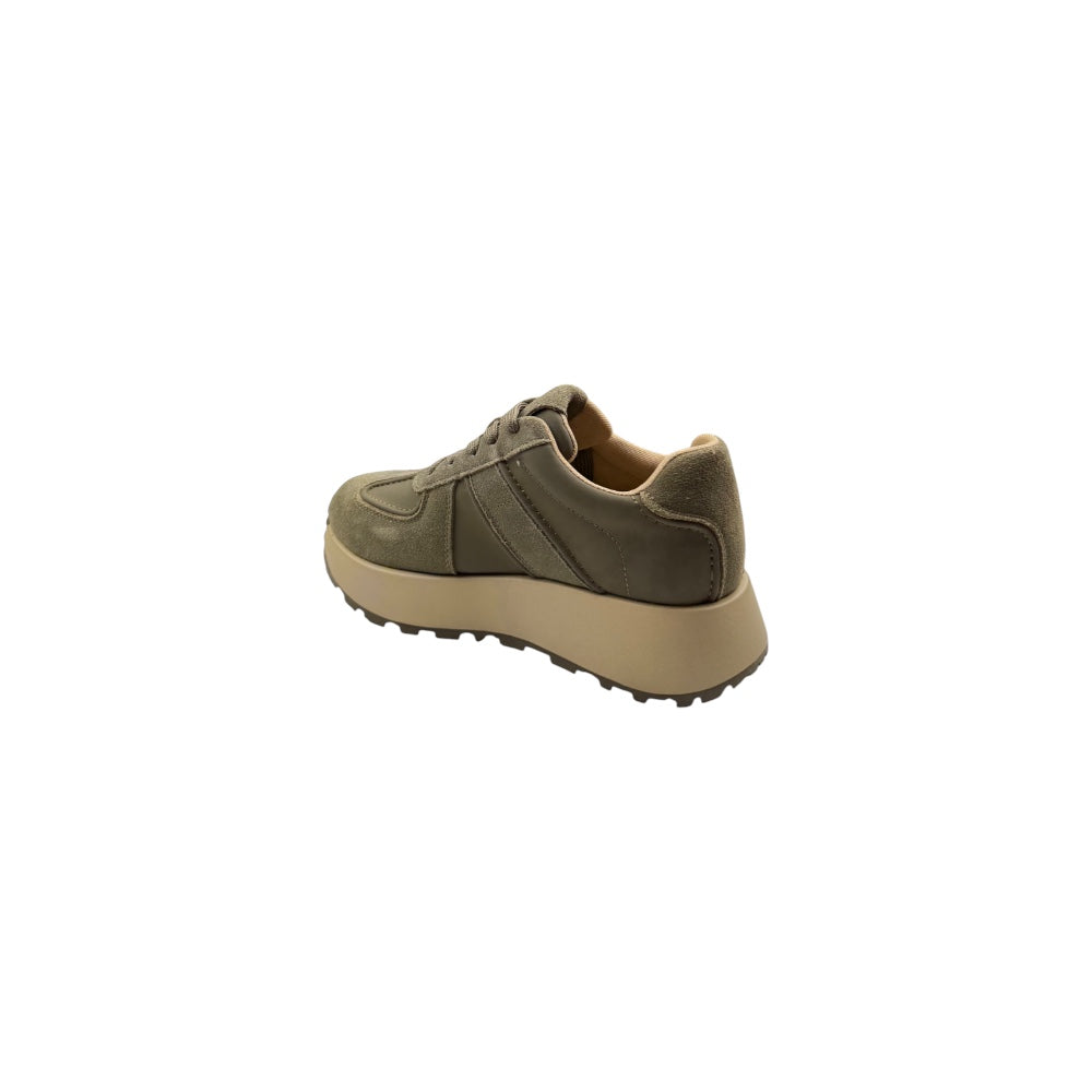 Pantofi sport damă verzi kaki din piele naturală cu talpă bej