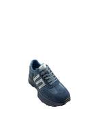 Pantofi sport damă bleumarin din piele naturală cu dungi argintii