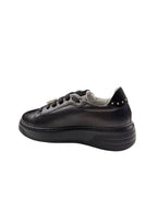 Adidași sport damă negri din piele naturală cu detalii aurii