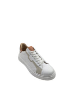 Adidași sport bărbați albi din piele naturală cu detalii maro