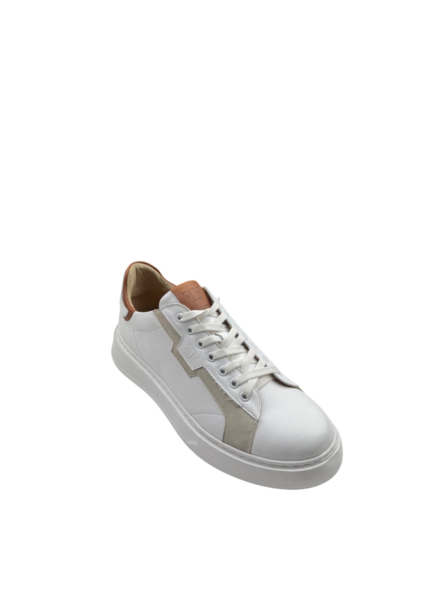 Adidași sport bărbați albi din piele naturală cu detalii maro