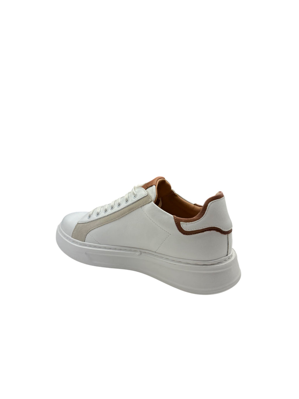 Adidași sport bărbați albi din piele naturală cu detalii maro