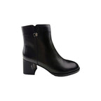 Ghete elegante damă din piele naturală, negre, cu toc mediu