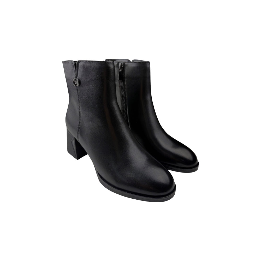 Ghete elegante damă din piele naturală, negre, cu toc mediu