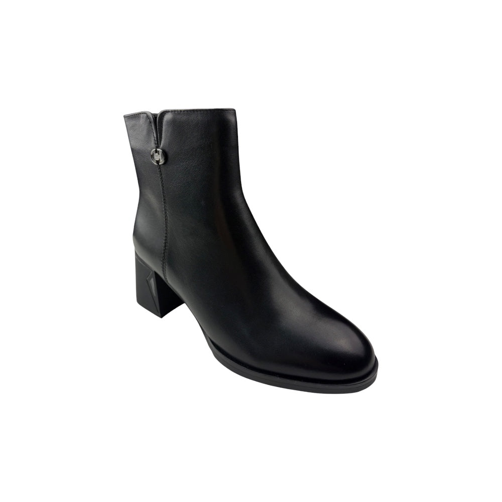 Ghete elegante damă din piele naturală, negre, cu toc mediu