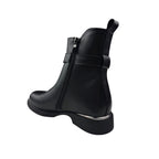 Ghete damă negre din piele naturală cu cataramă decorativă – elegante și rezistente