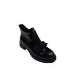 Ghete damă negre din piele lăcuită cu accesoriu decorativ – chic și confortabile