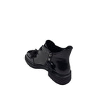 Ghete damă negre din piele lăcuită cu accesoriu decorativ – chic și confortabile