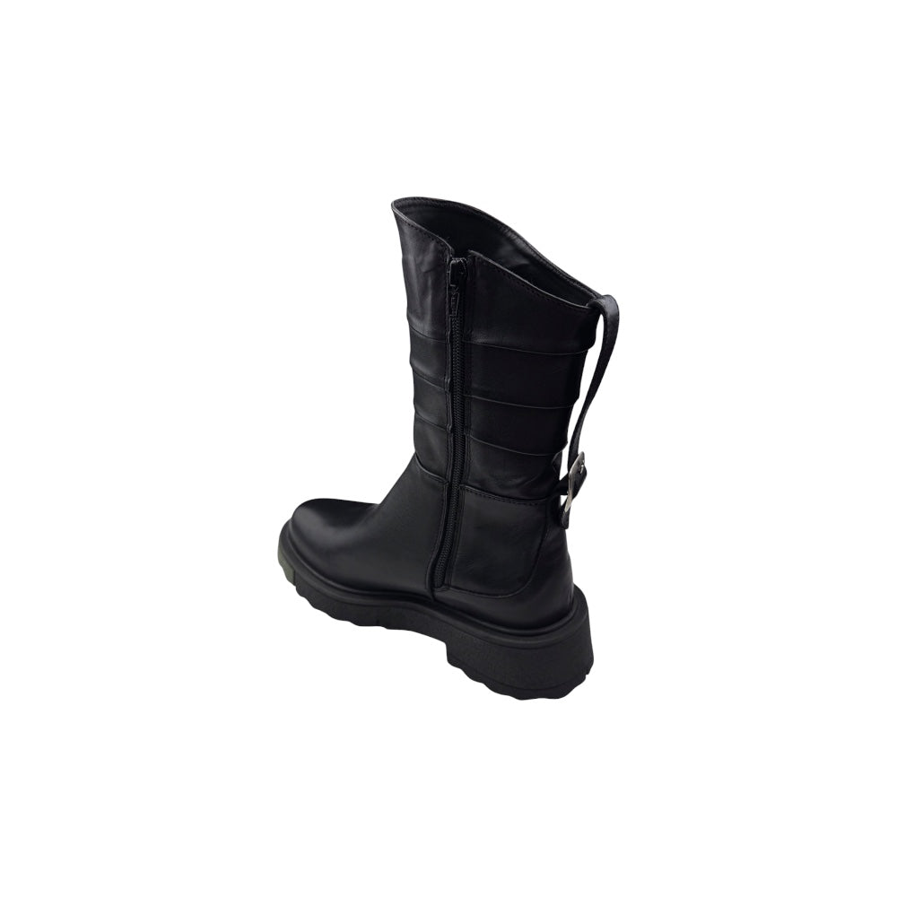 Ghete damă negre din piele naturală cu talpă groasă – moderne și rezistente