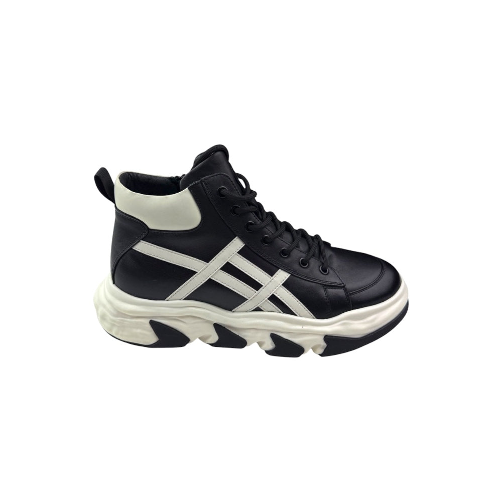 Ghete negre din piele naturală cu detalii albe – stil modern și confort