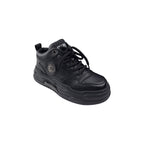 Ghete sport negre din piele naturală cu emblemă metalică