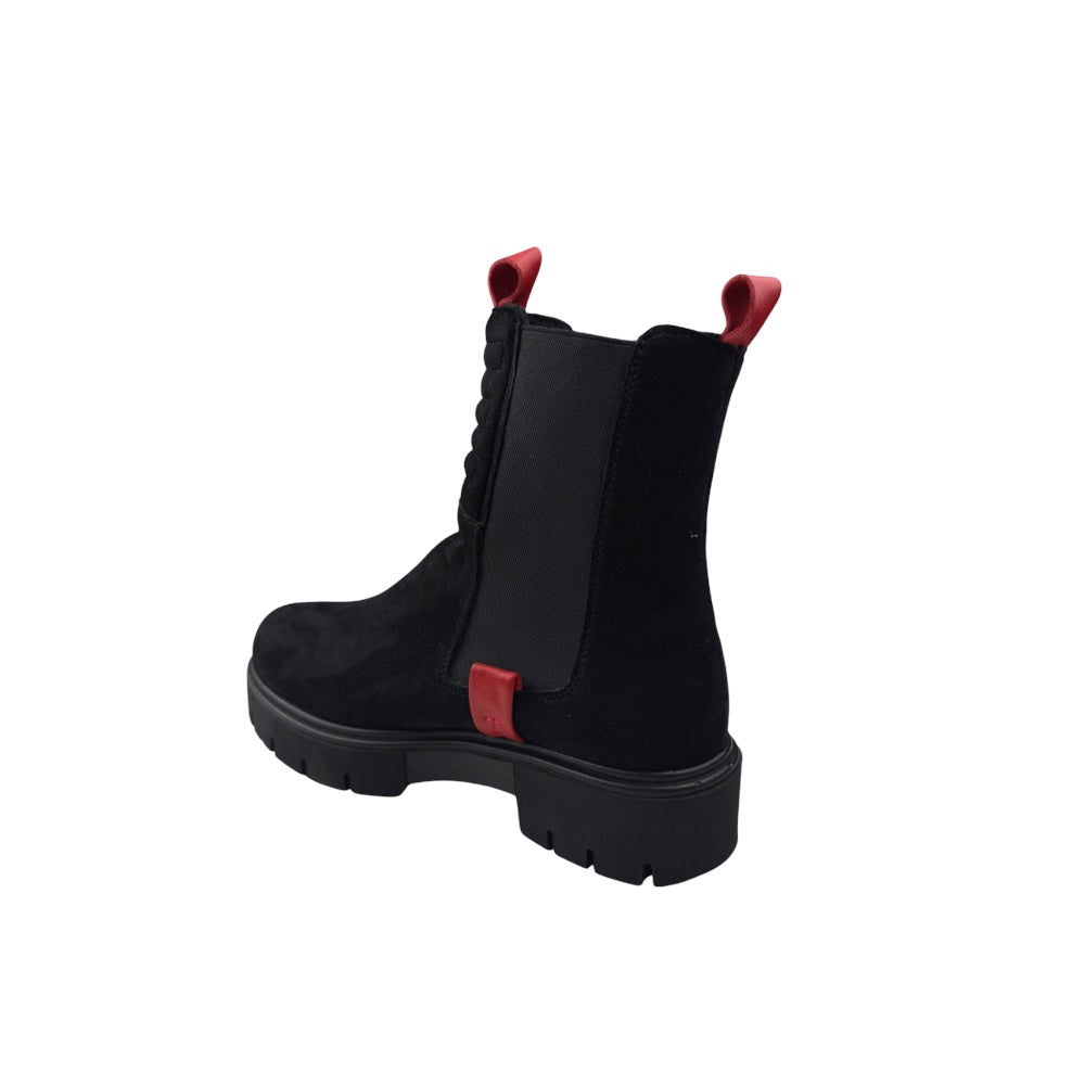 Ghete damă negre cu accente roșii și elastic lateral – design urban modern