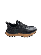 Pantofi sport bărbați negri din piele naturală cu talpă bej