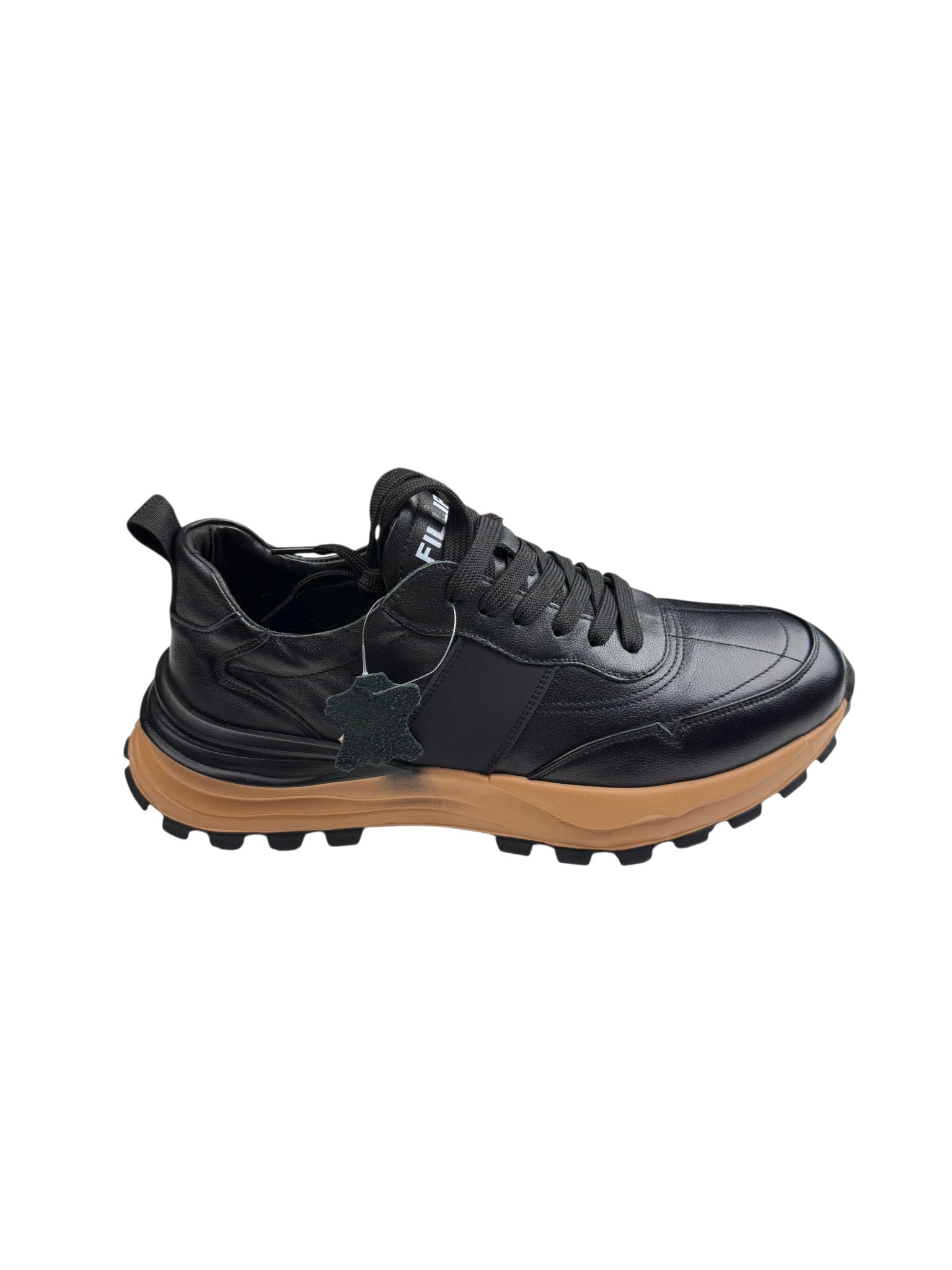 Pantofi sport bărbați negri din piele naturală cu talpă bej