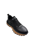 Pantofi sport bărbați negri din piele naturală cu talpă bej