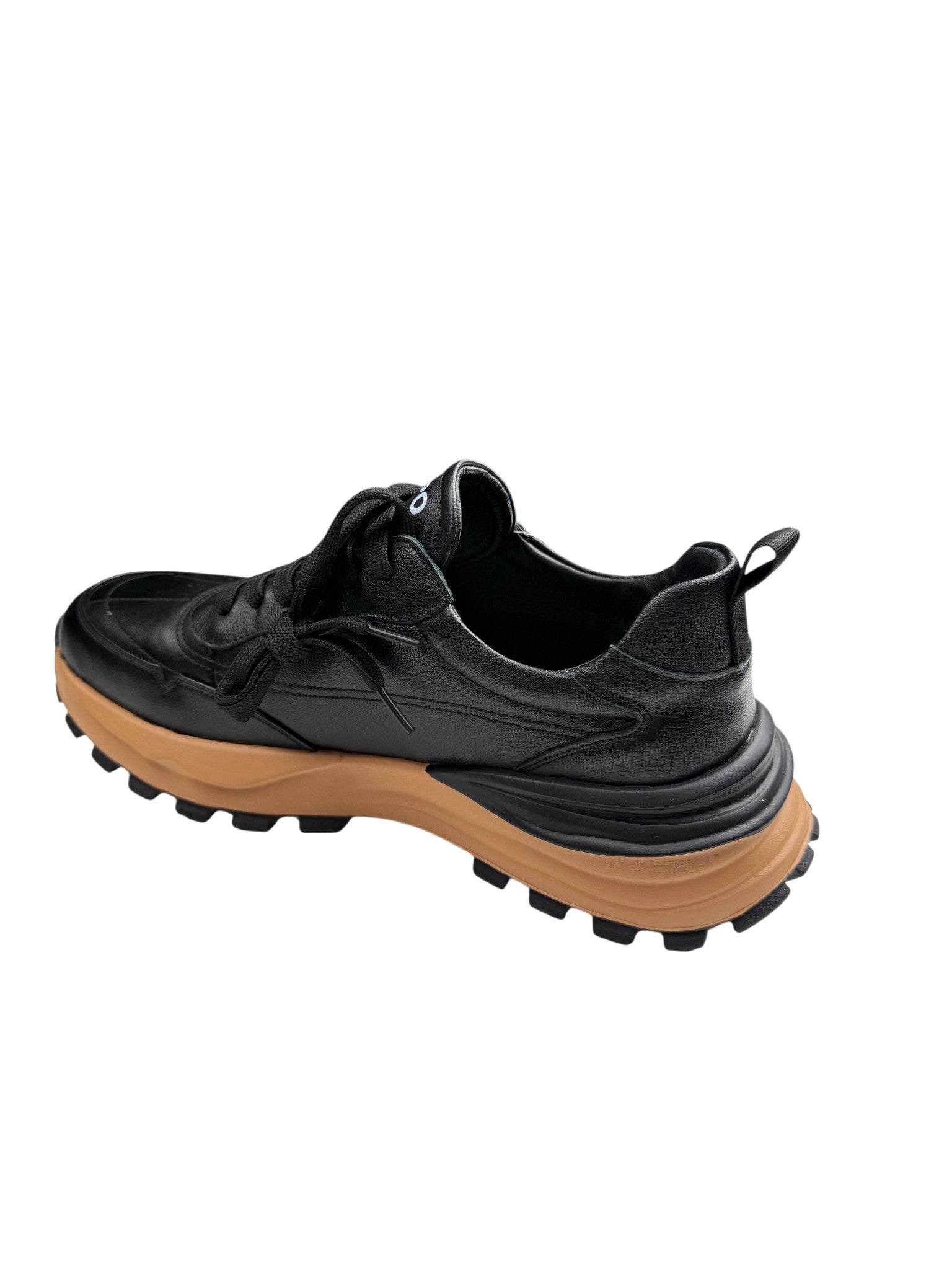 Pantofi sport bărbați negri din piele naturală cu talpă bej