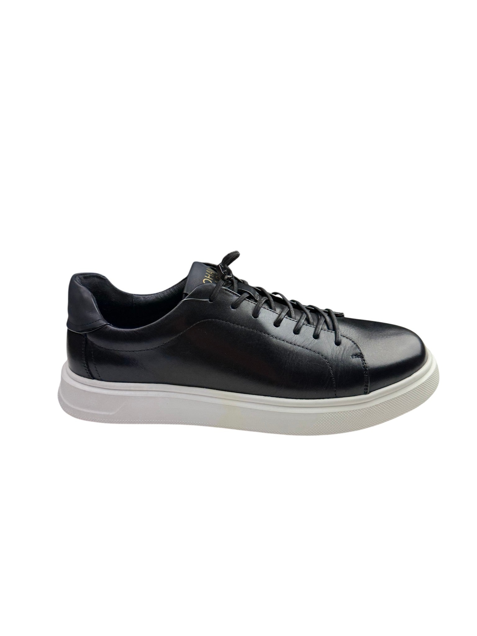 Pantofi sport bărbați negri din piele naturală cu talpă albă