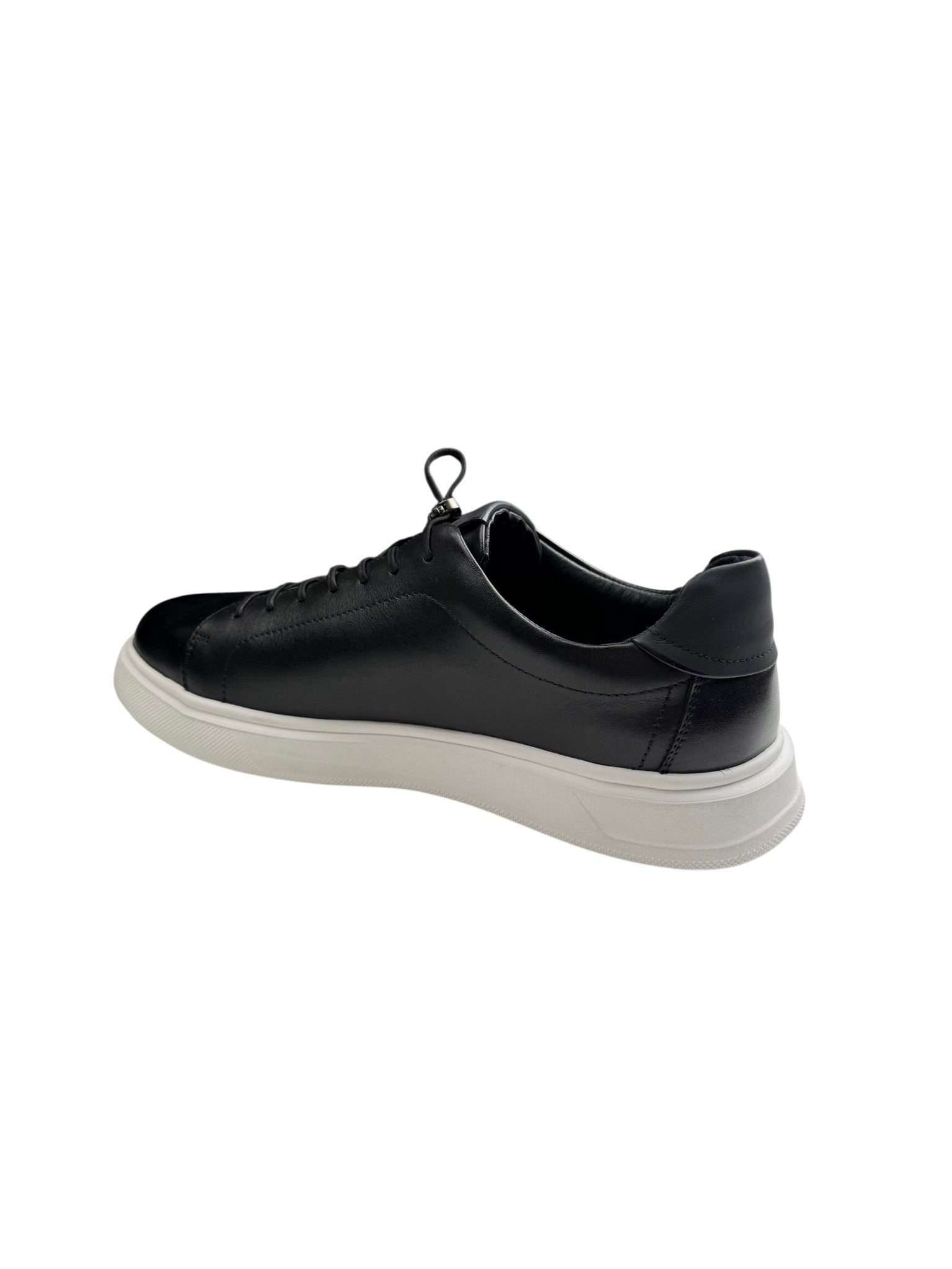 Pantofi sport bărbați negri din piele naturală cu talpă albă