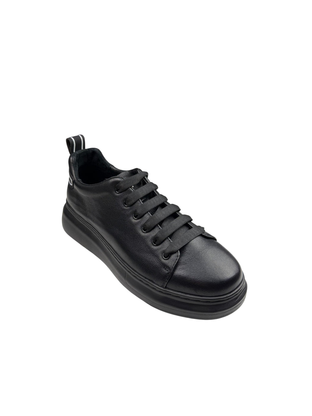 Pantofi sport bărbați negri din piele naturală cu talpă neagră groasă