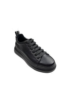 Pantofi sport bărbați negri din piele naturală cu talpă neagră groasă
