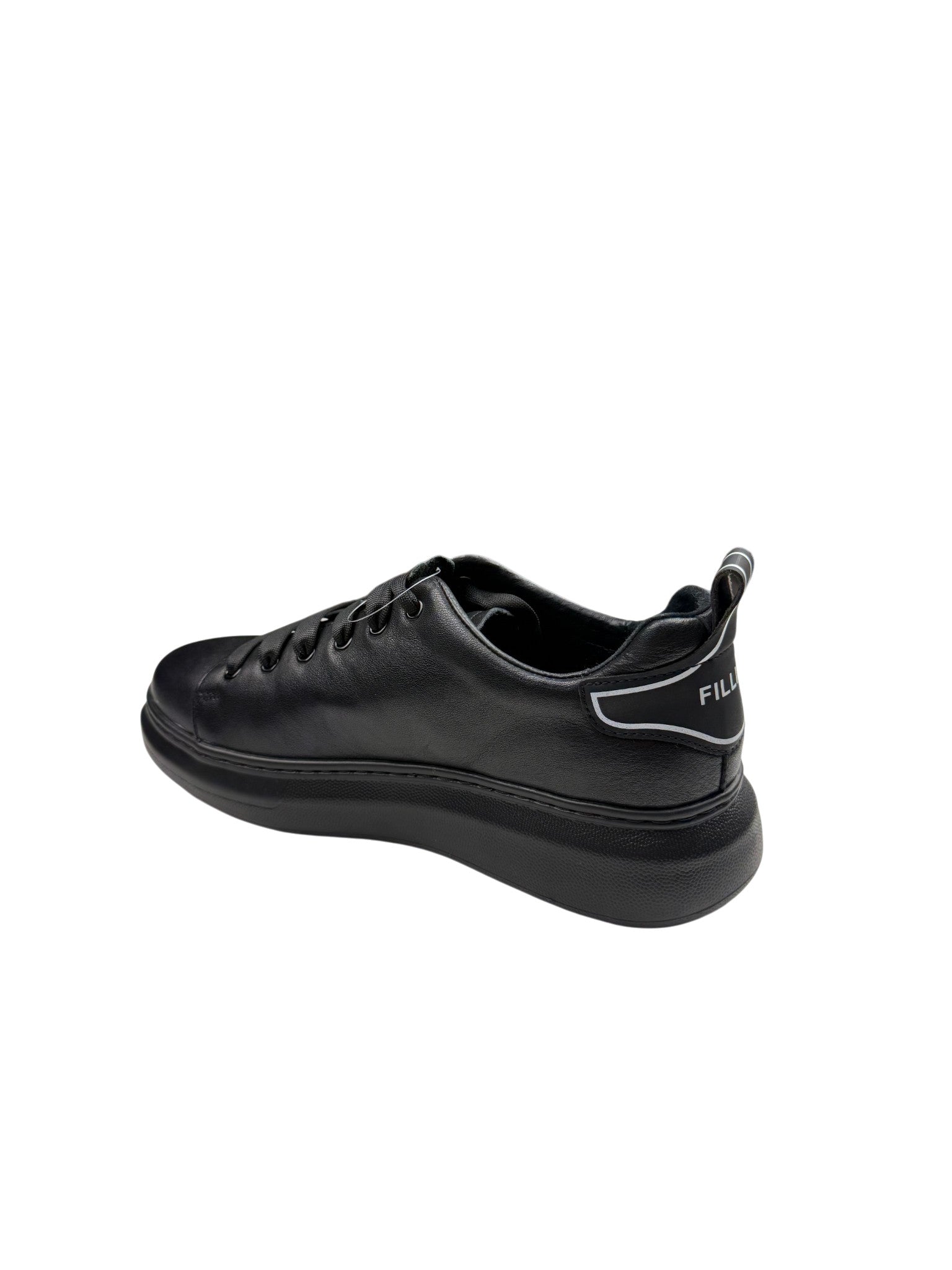Pantofi sport bărbați negri din piele naturală cu talpă neagră groasă
