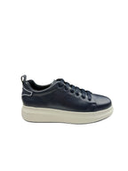 Pantofi sport bărbați bleumarin din piele naturală cu talpă albă groasă
