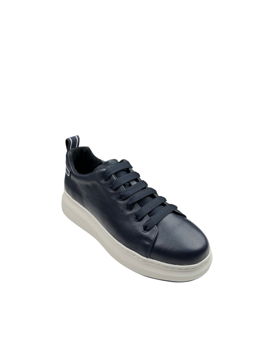 Pantofi sport bărbați bleumarin din piele naturală cu talpă albă groasă