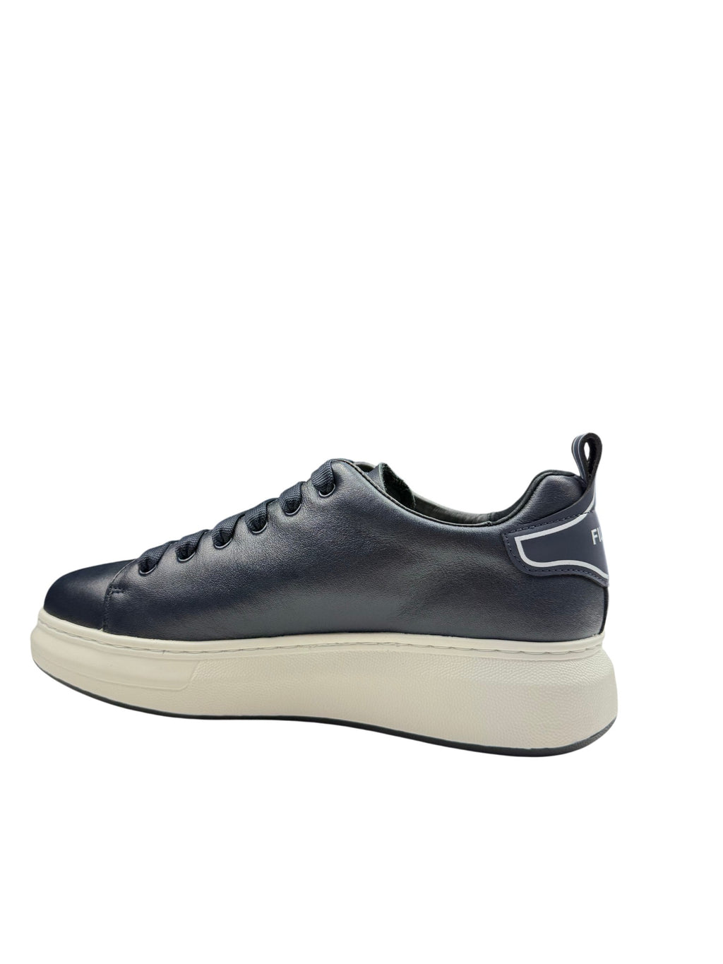 Pantofi sport bărbați bleumarin din piele naturală cu talpă albă groasă