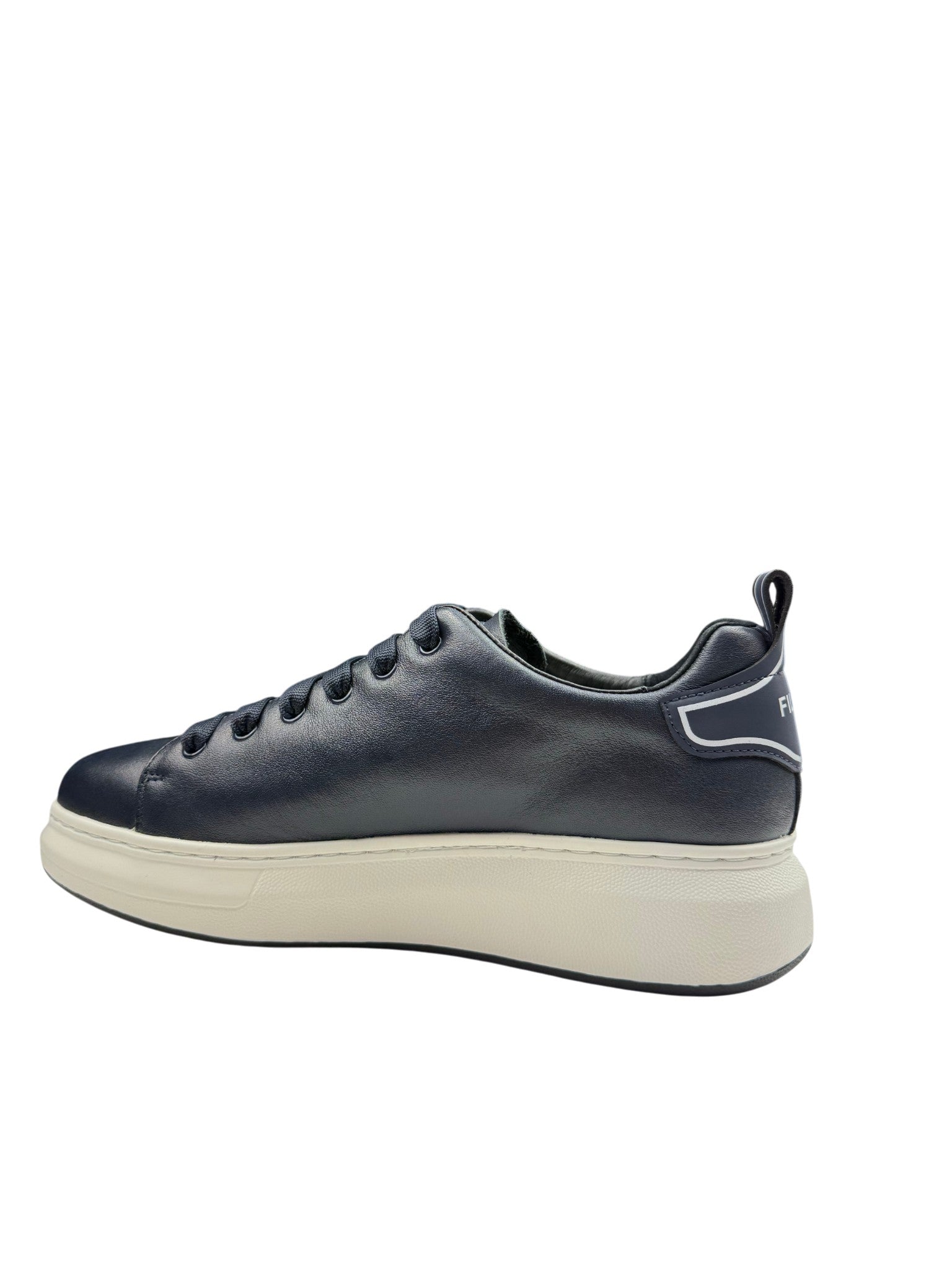 Pantofi sport bărbați bleumarin din piele naturală cu talpă albă groasă