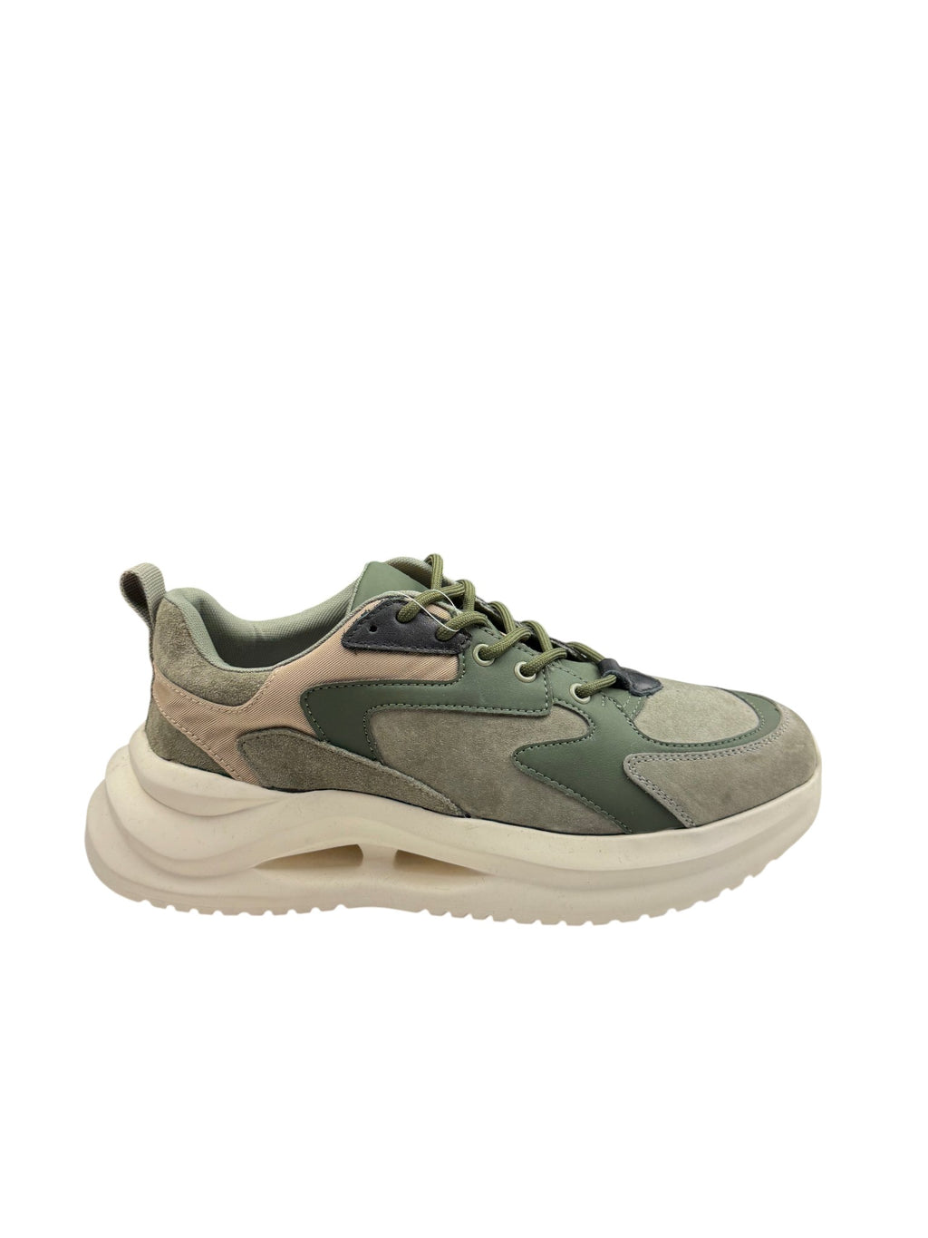 Pantofi sport bărbați kaki & bej din piele naturală cu talpă înaltă