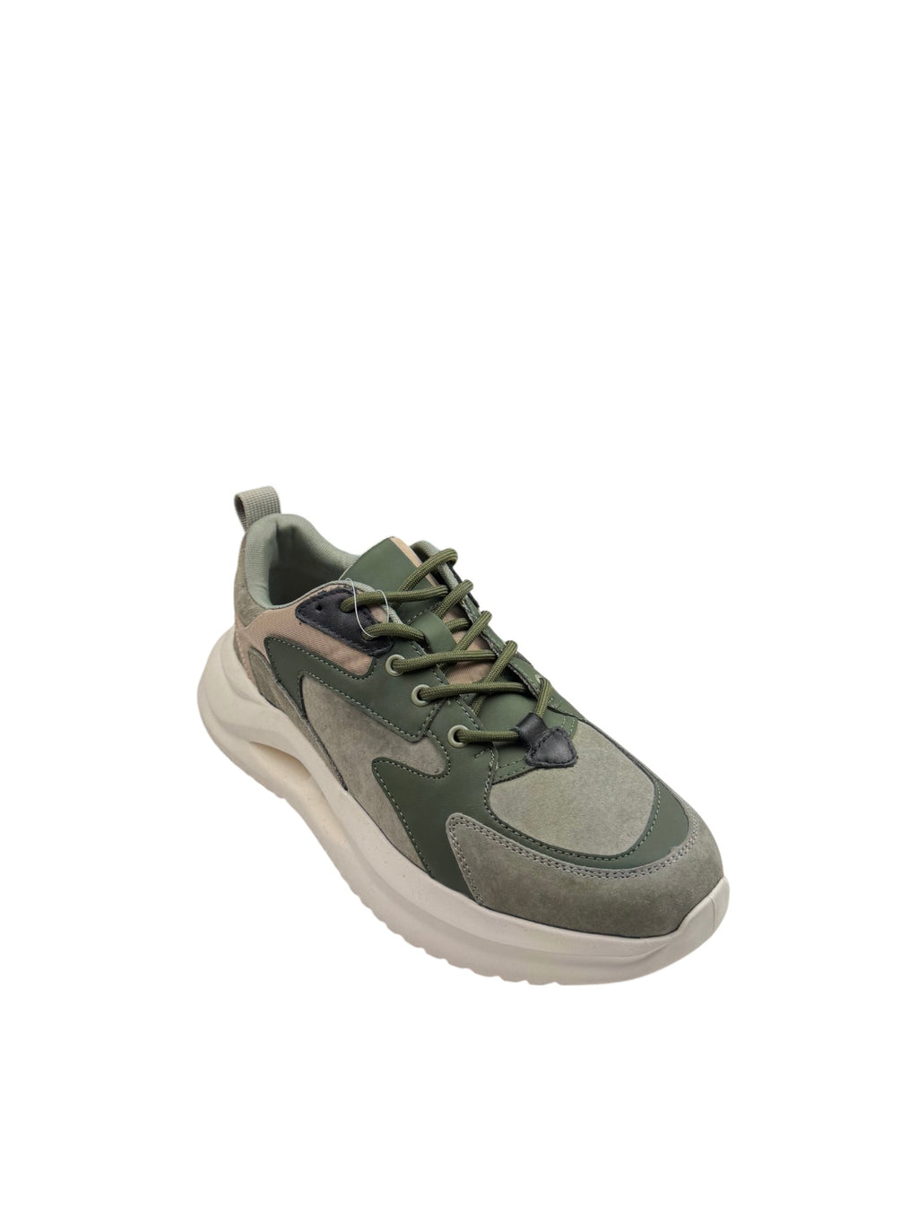 Pantofi sport bărbați kaki & bej din piele naturală cu talpă înaltă