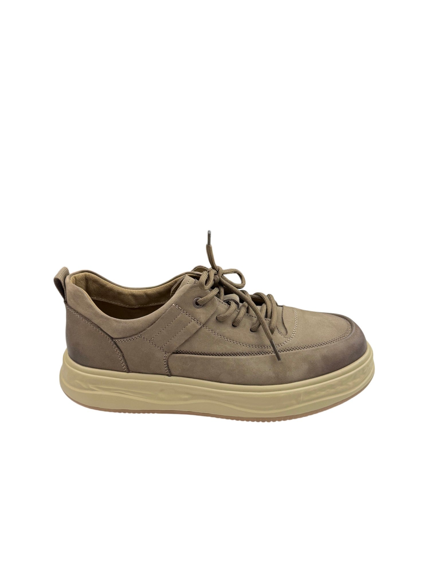Pantofi sport bărbați kaki din piele naturală cu talpă bej
