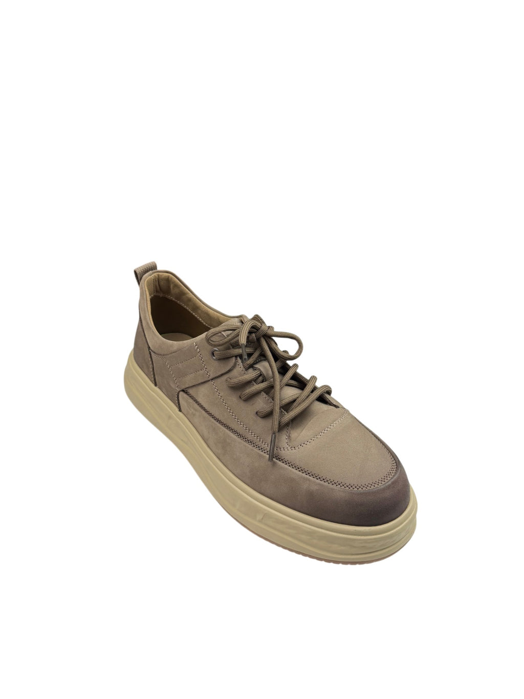 Pantofi sport bărbați kaki din piele naturală cu talpă bej