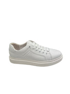 Pantofi sport bărbați albi din piele naturală cu șireturi elastice și talpă albă