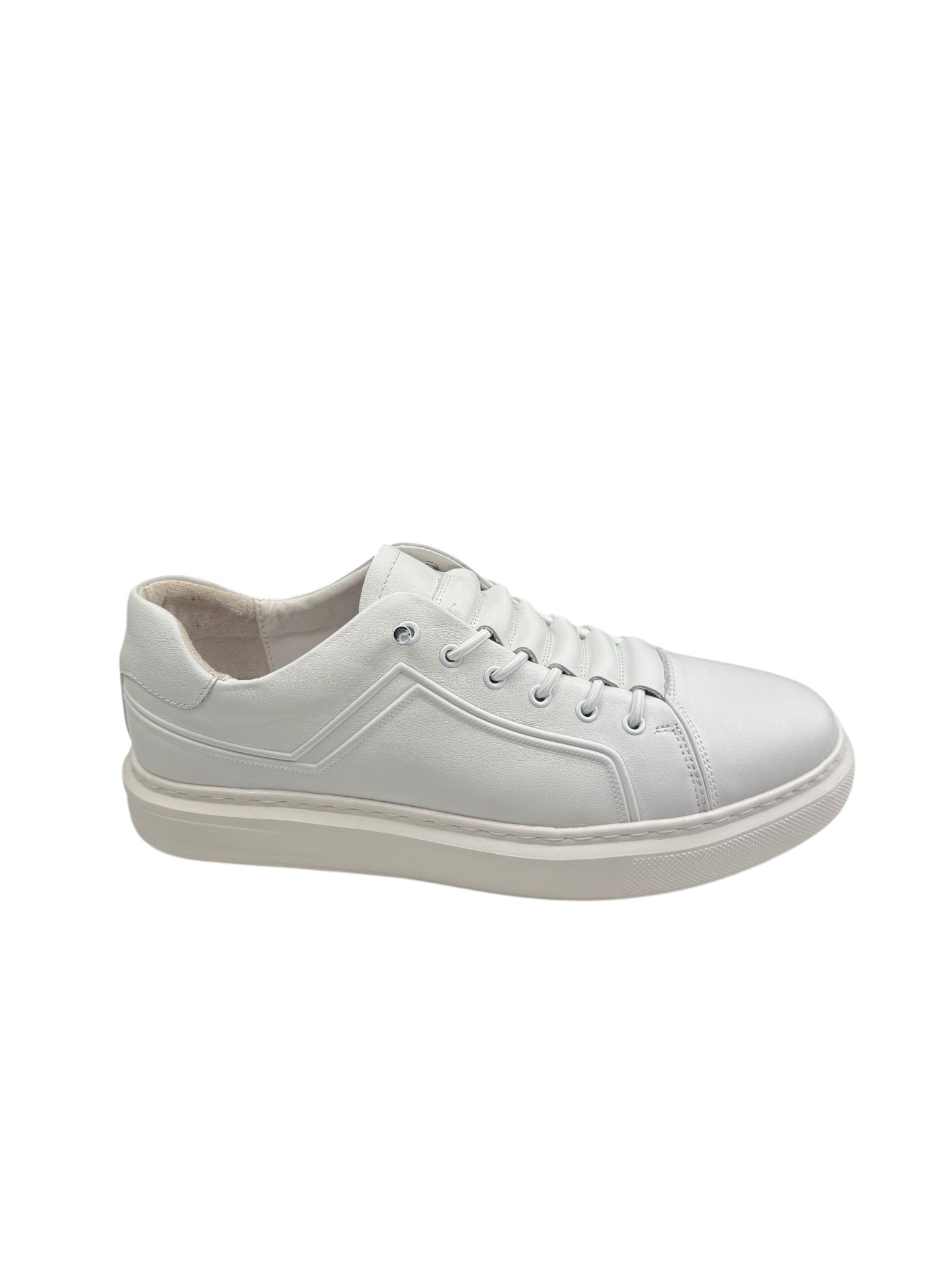Pantofi sport bărbați albi din piele naturală cu șireturi elastice și talpă albă