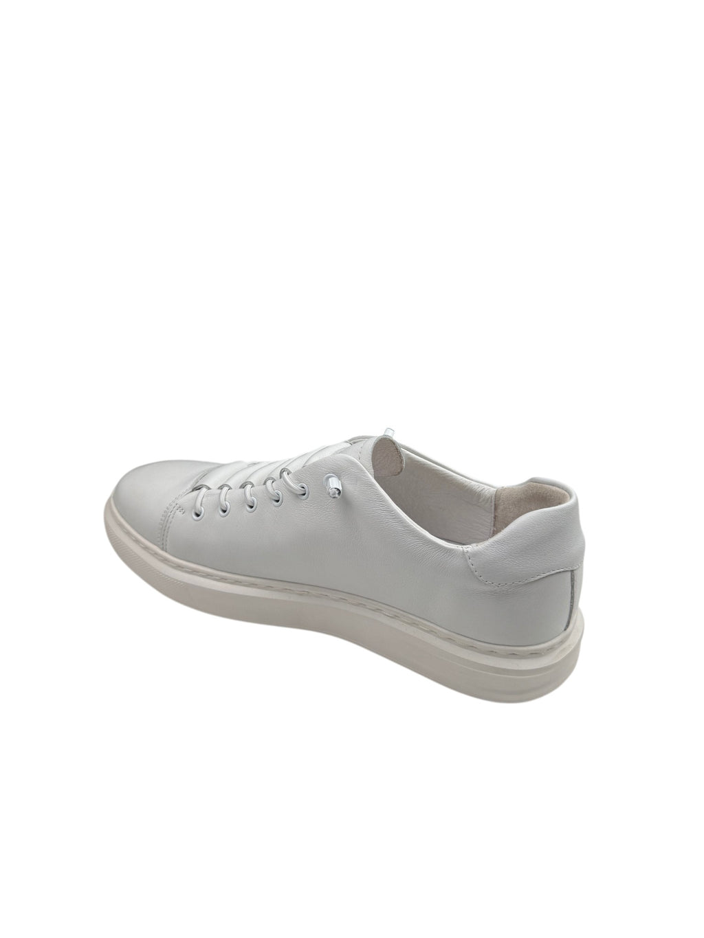 Pantofi sport bărbați albi din piele naturală cu șireturi elastice și talpă albă