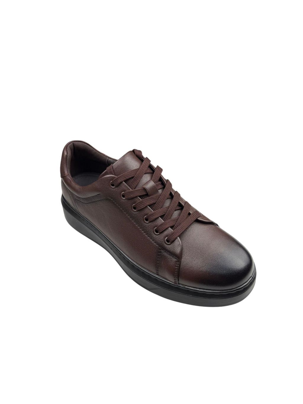 Pantofi sport bărbați maro închis din piele naturală cu talpă neagră