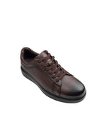 Pantofi sport bărbați maro închis din piele naturală cu talpă neagră