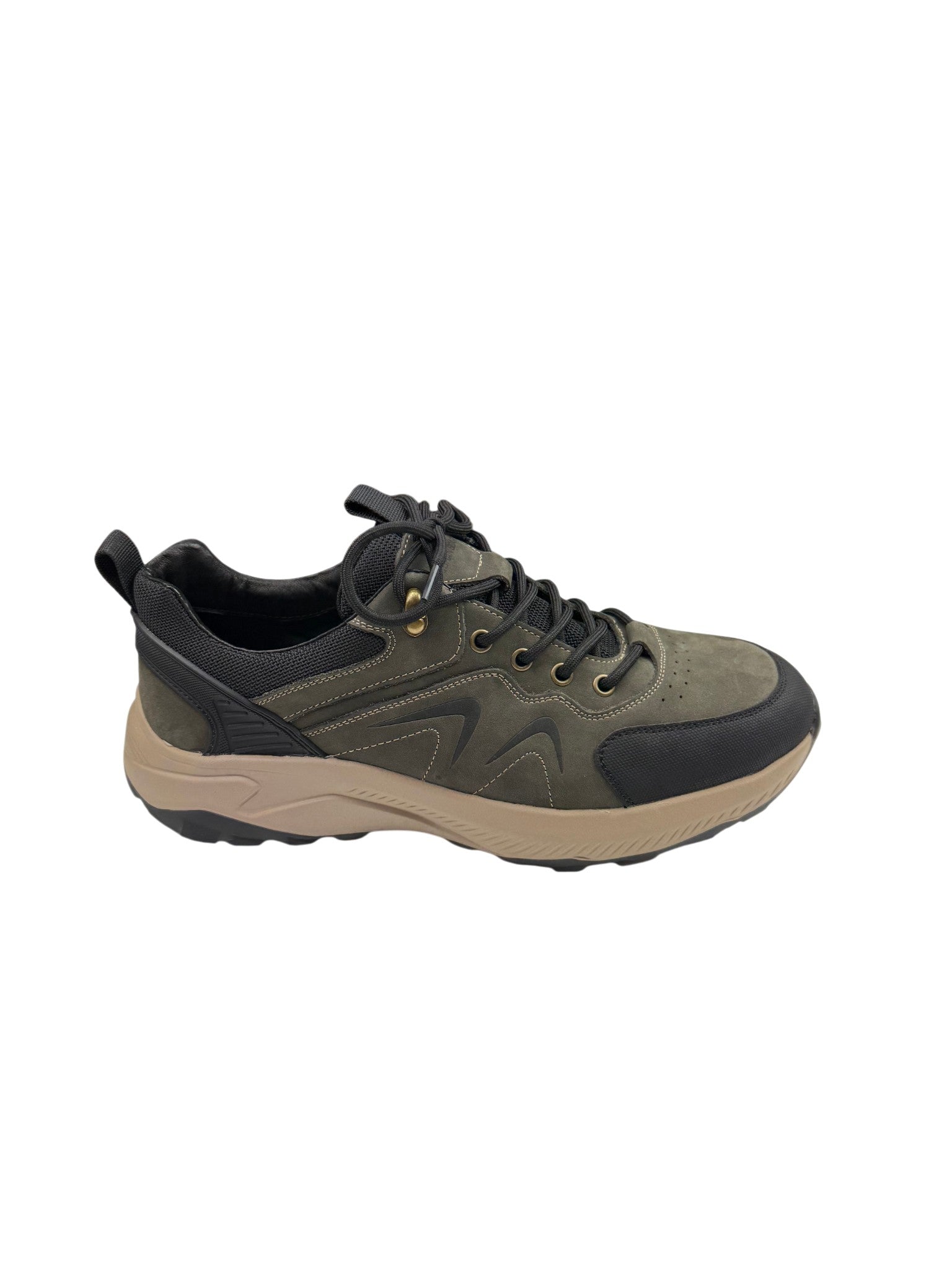Pantofi sport bărbați kaki + negru din piele naturală și talpă bej