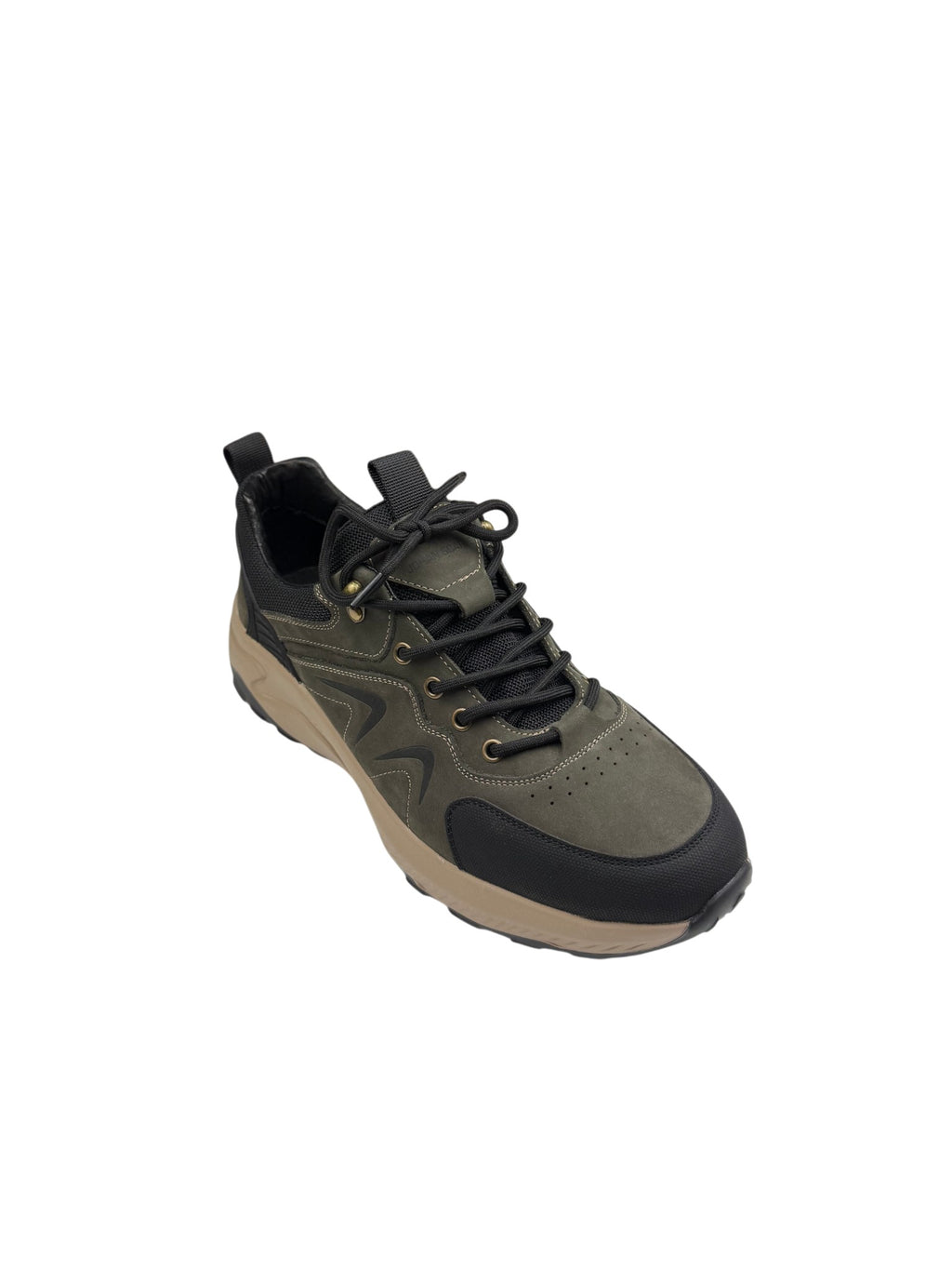 Pantofi sport bărbați kaki + negru din piele naturală și talpă bej