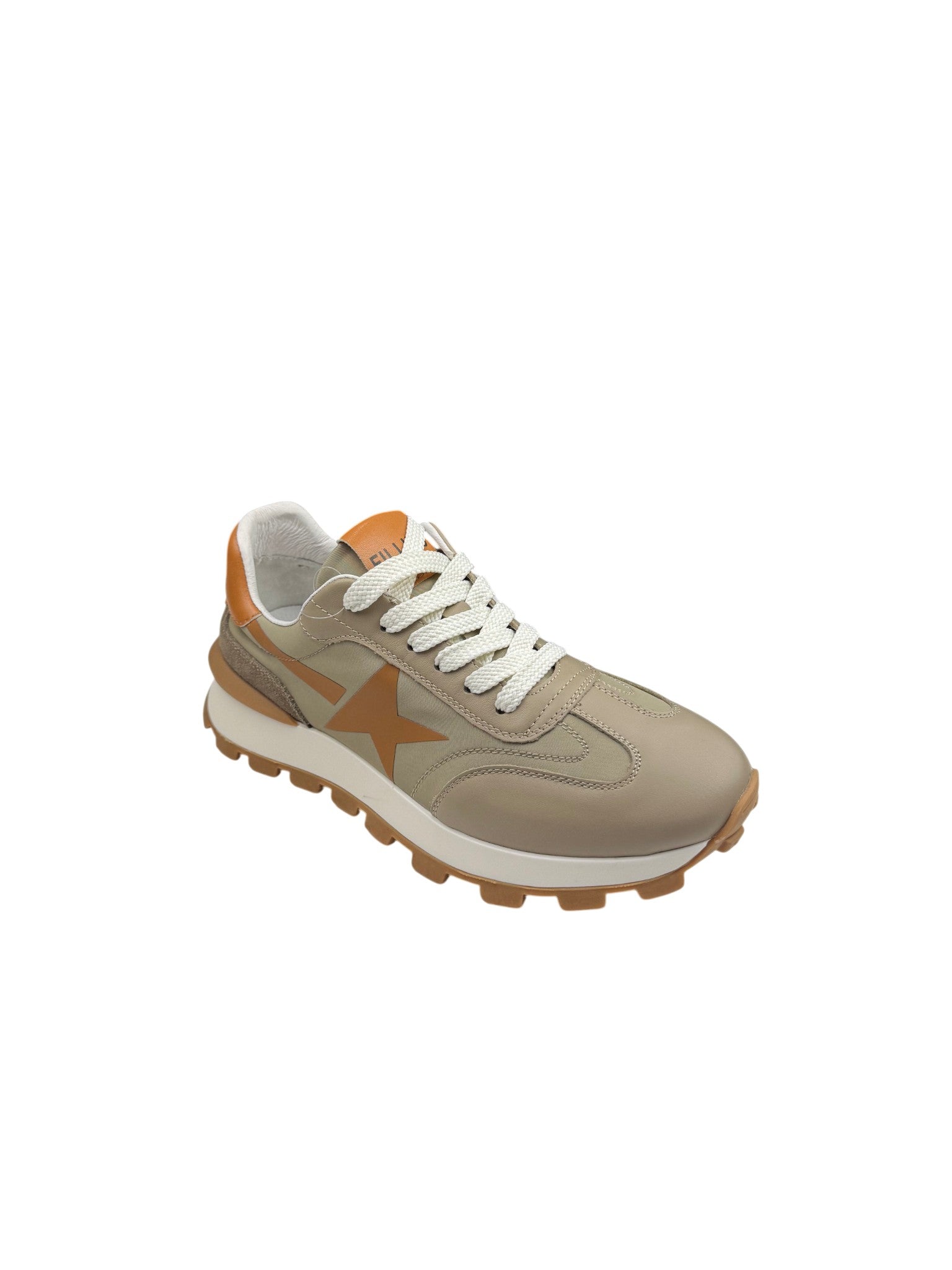 Pantofi sport bărbați bej din piele naturală cu stea laterală portocalie