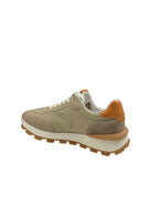 Pantofi sport bărbați bej din piele naturală cu stea laterală portocalie