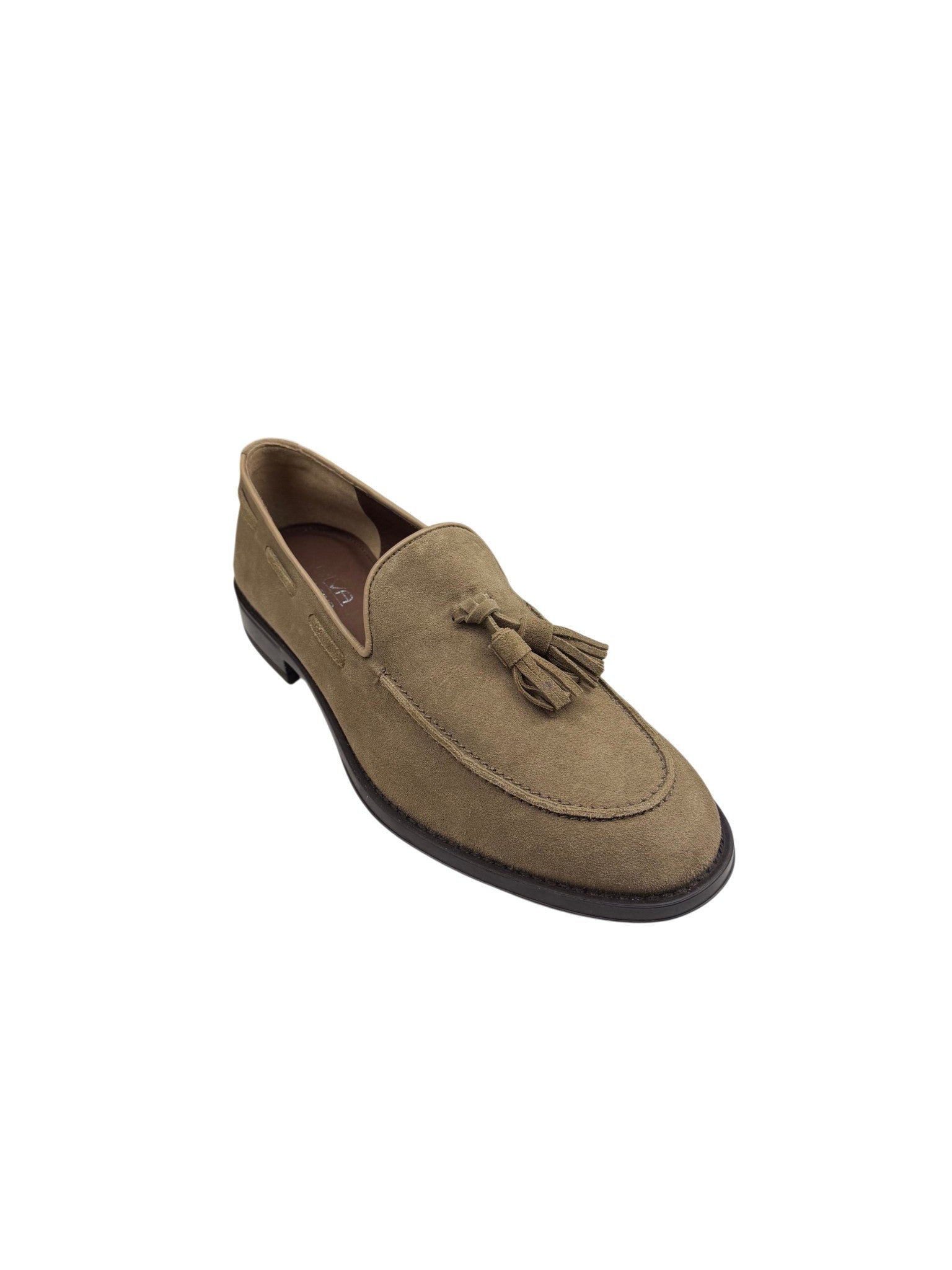 Pantofi eleganți bărbați taupe din piele întoarsă cu ciucuri și talpă neagră