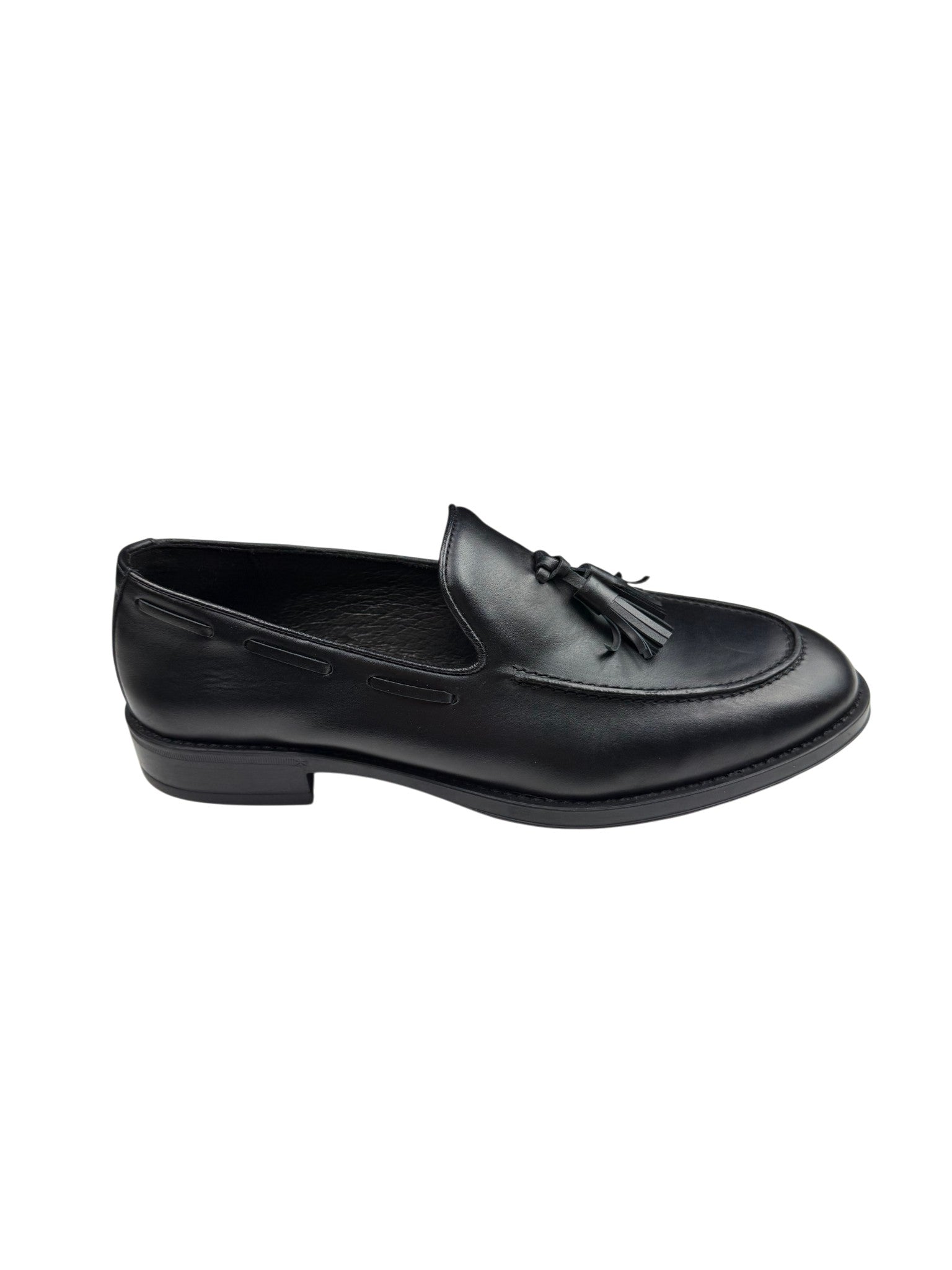 Pantofi eleganți bărbați negri din piele naturală cu ciucuri decorativi