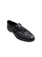 Pantofi eleganți bărbați negri din piele naturală cu ciucuri decorativi